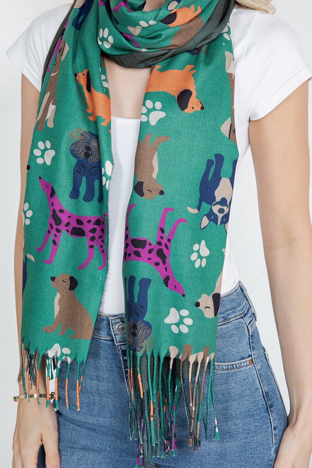 DOG PRINT TEAL SCARF - GREEN