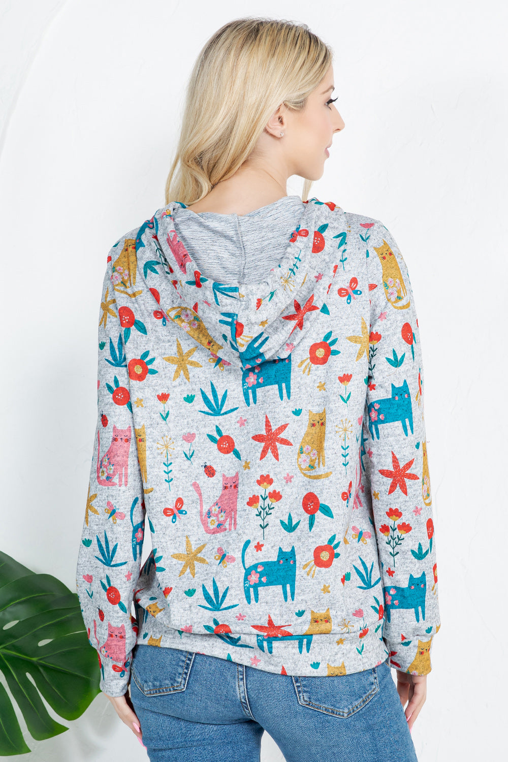 Colorful Cat Print Pullover Plus Size Hoodie