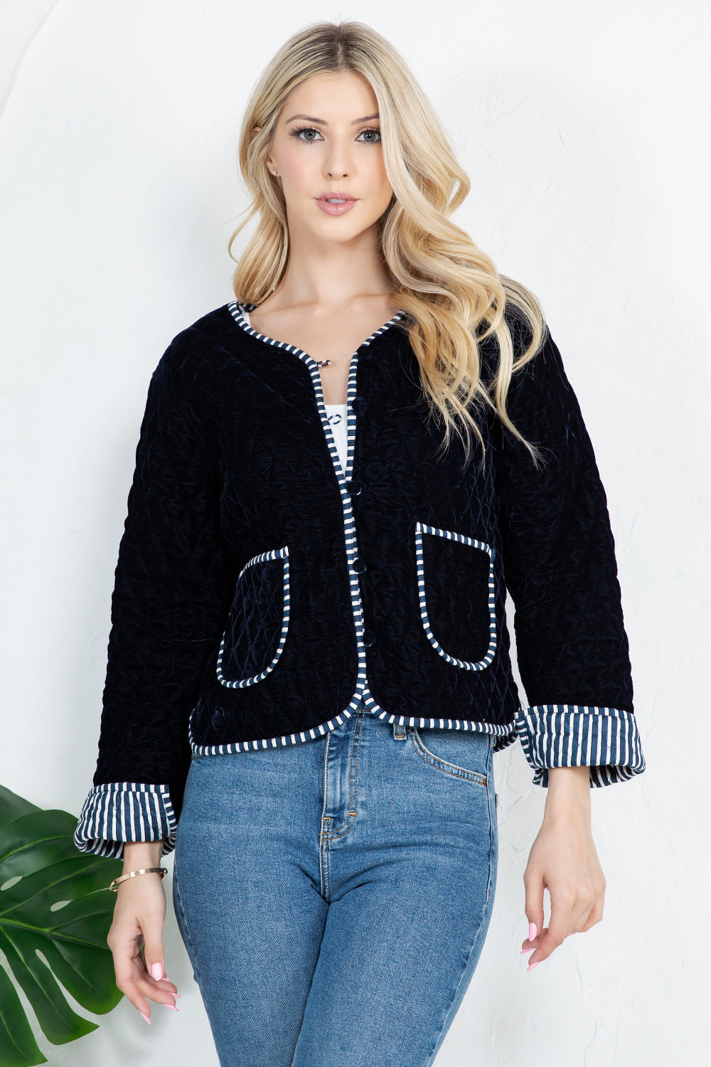 Reversible Quilted Velvet Jacket - Navy