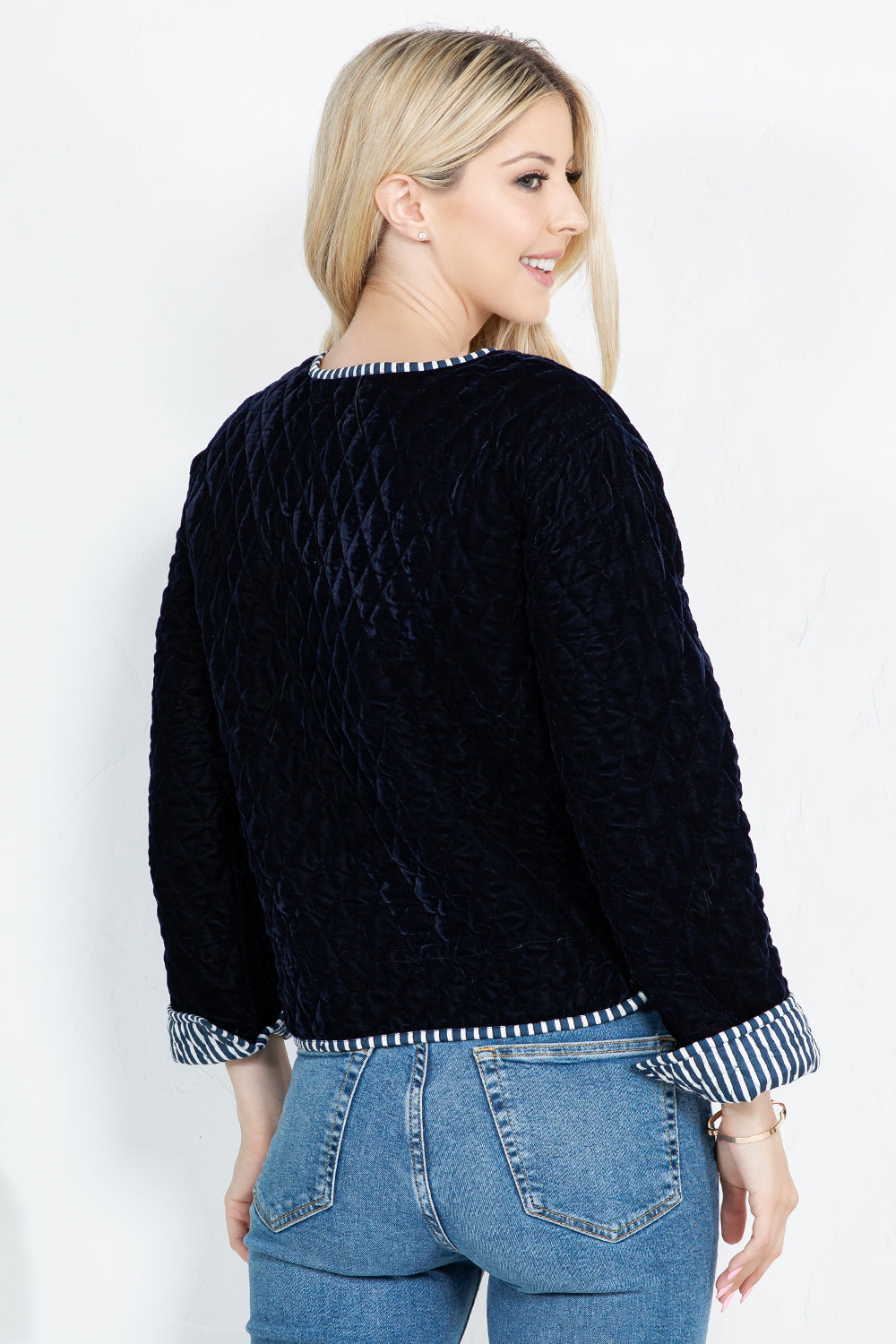 Reversible Quilted Velvet Jacket - Navy