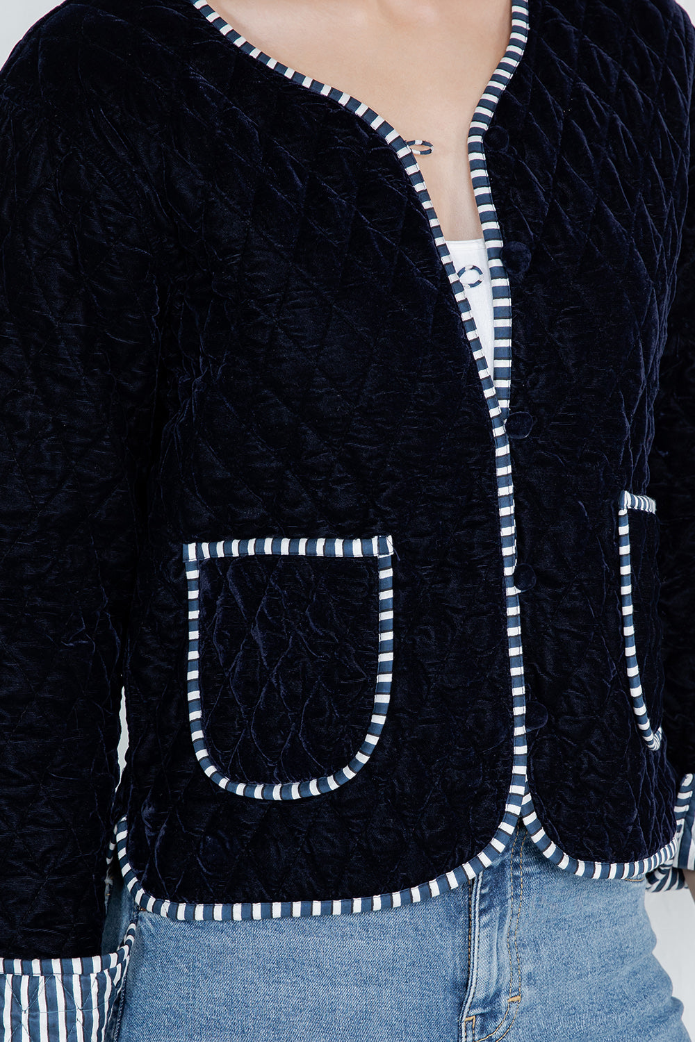 Reversible Quilted Velvet Jacket - Navy