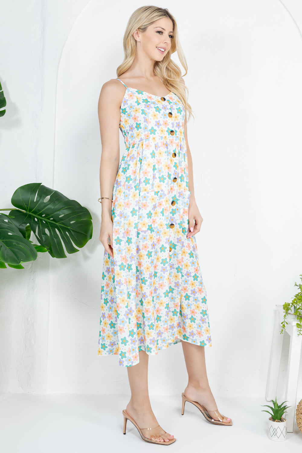 PASTEL COLOR FLOWER PRINT CAMI DRESS