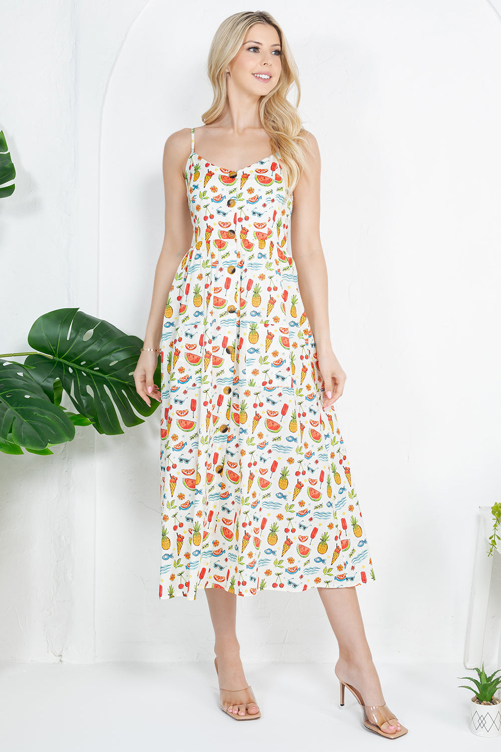 FRUITS AND ICE CRAM PRINT CAMI DRESS