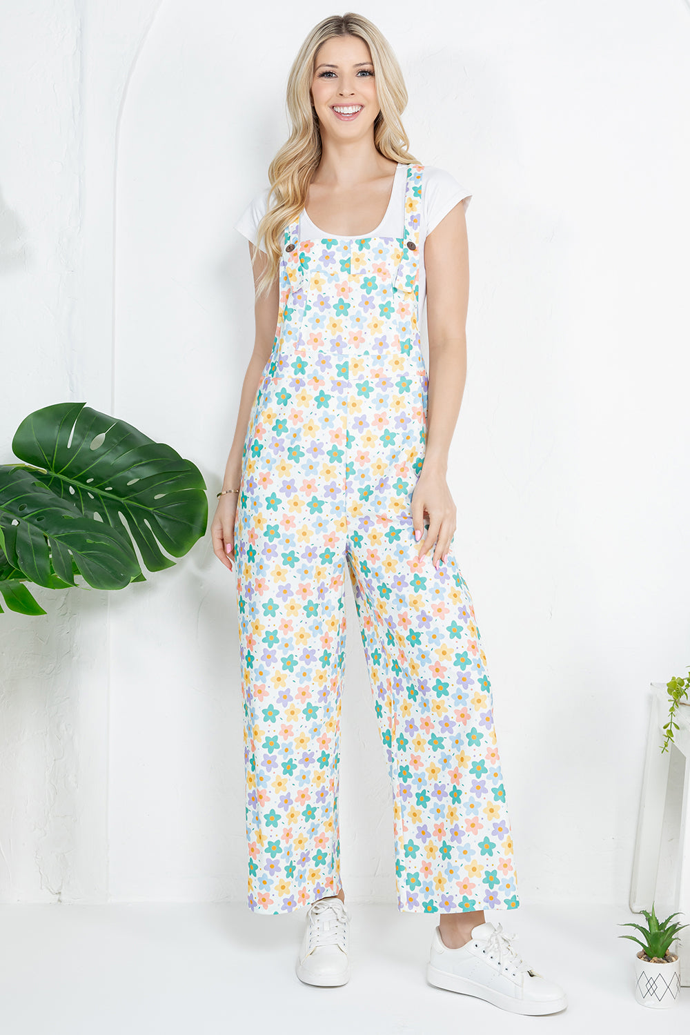 Colorful Floral Print Overall