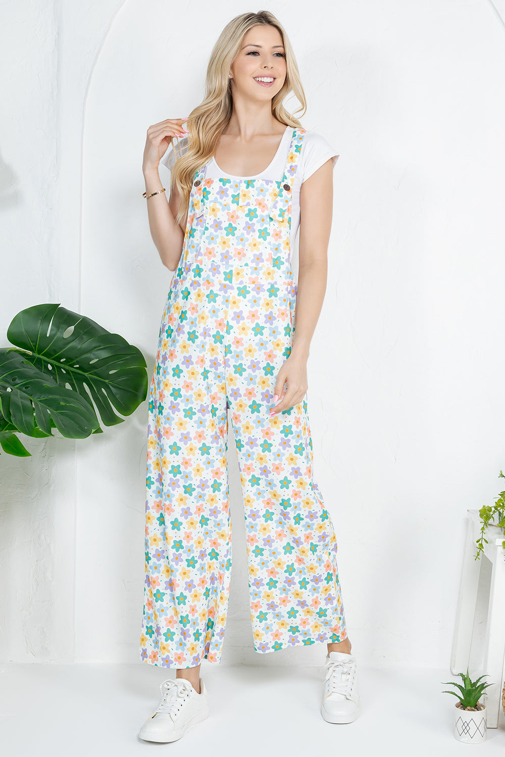 Colorful Floral Print Overall