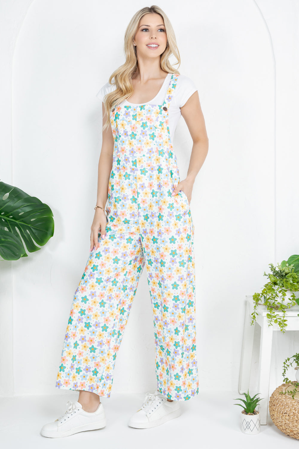 Colorful Floral Print Overall