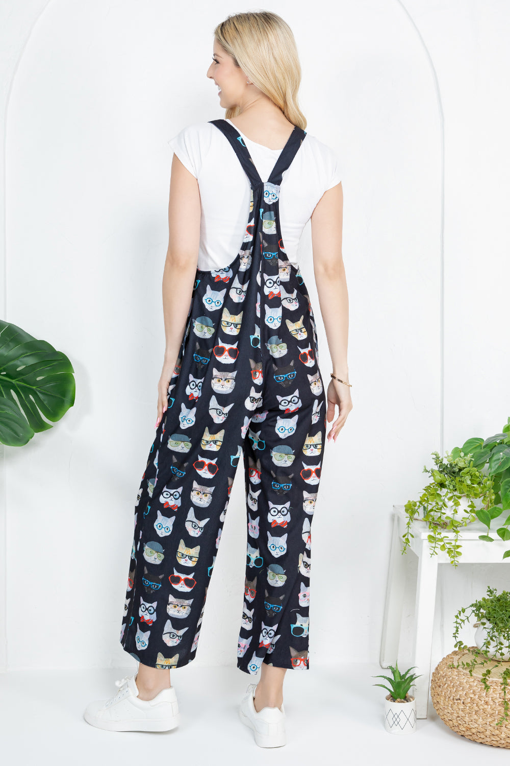 Cool Cat With Glasses Print Corduroy Overall
