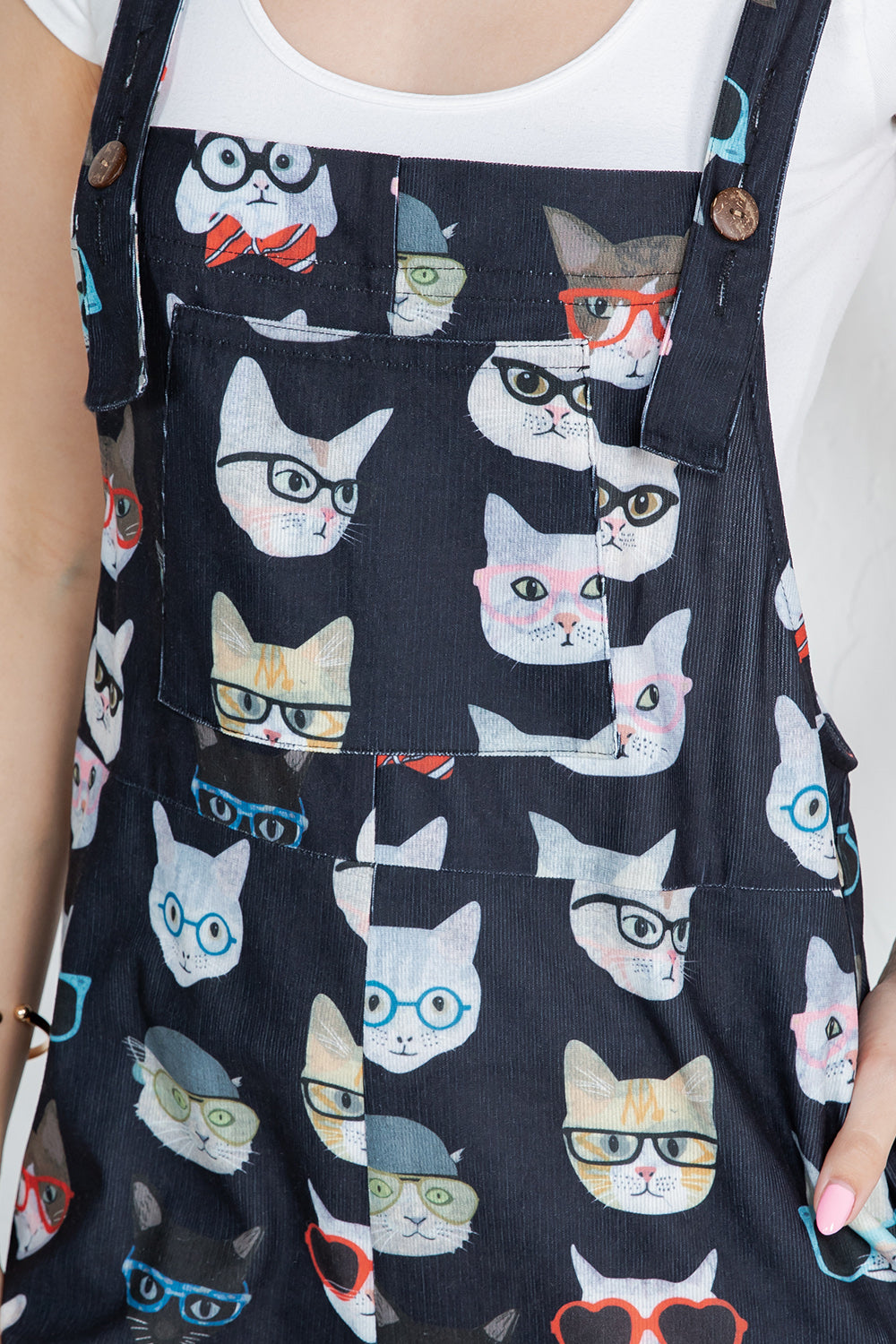 Cool Cat With Glasses Print Corduroy Overall