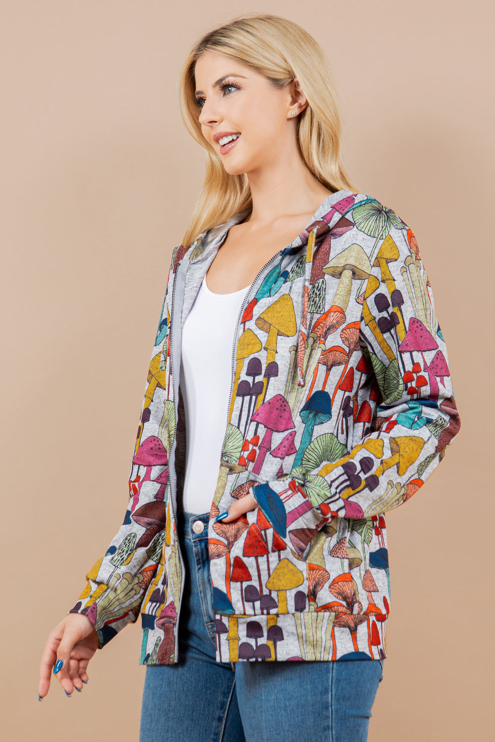 Whimsical Mushroom Zipper Hoodie