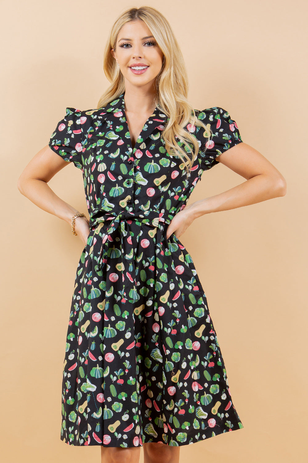 Vegetable Print Fit and Flare Dress