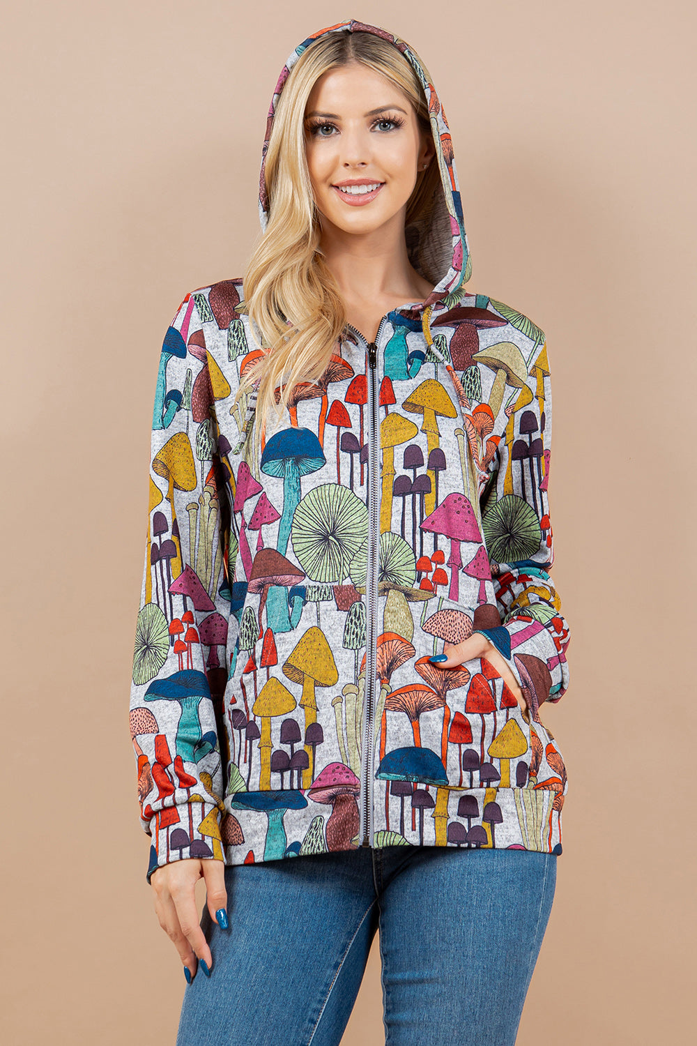 Whimsical Mushroom Zipper Hoodie