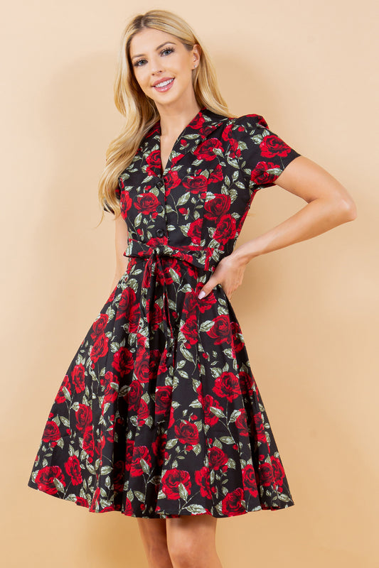 Vintage Rose Fit and Flare Dress