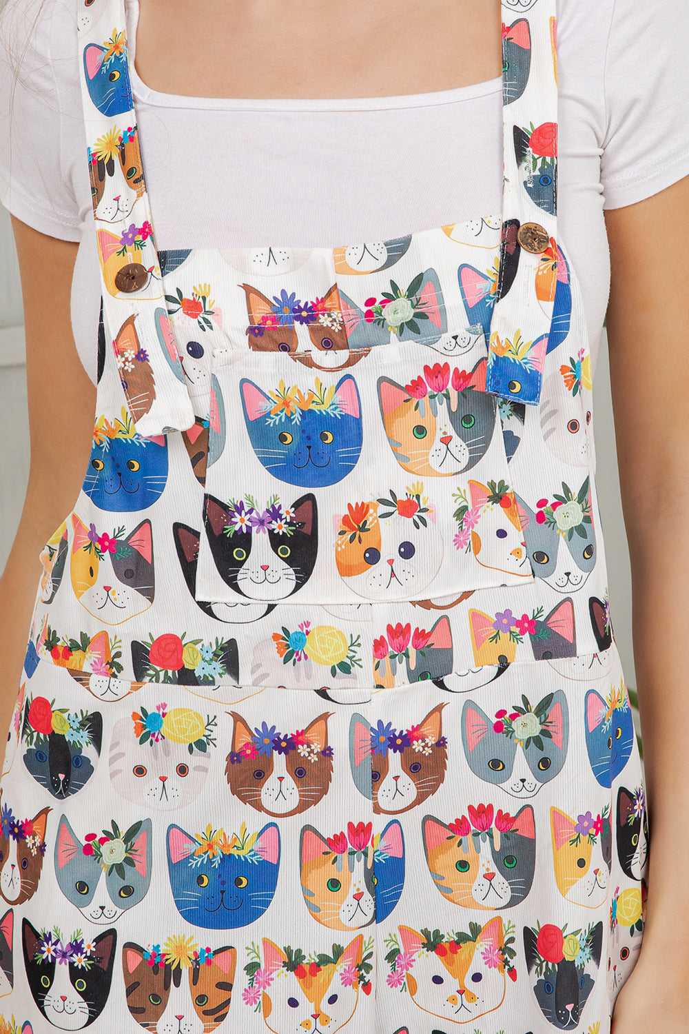 Floral Cats Overall Jumpsuit (Wide Leg)