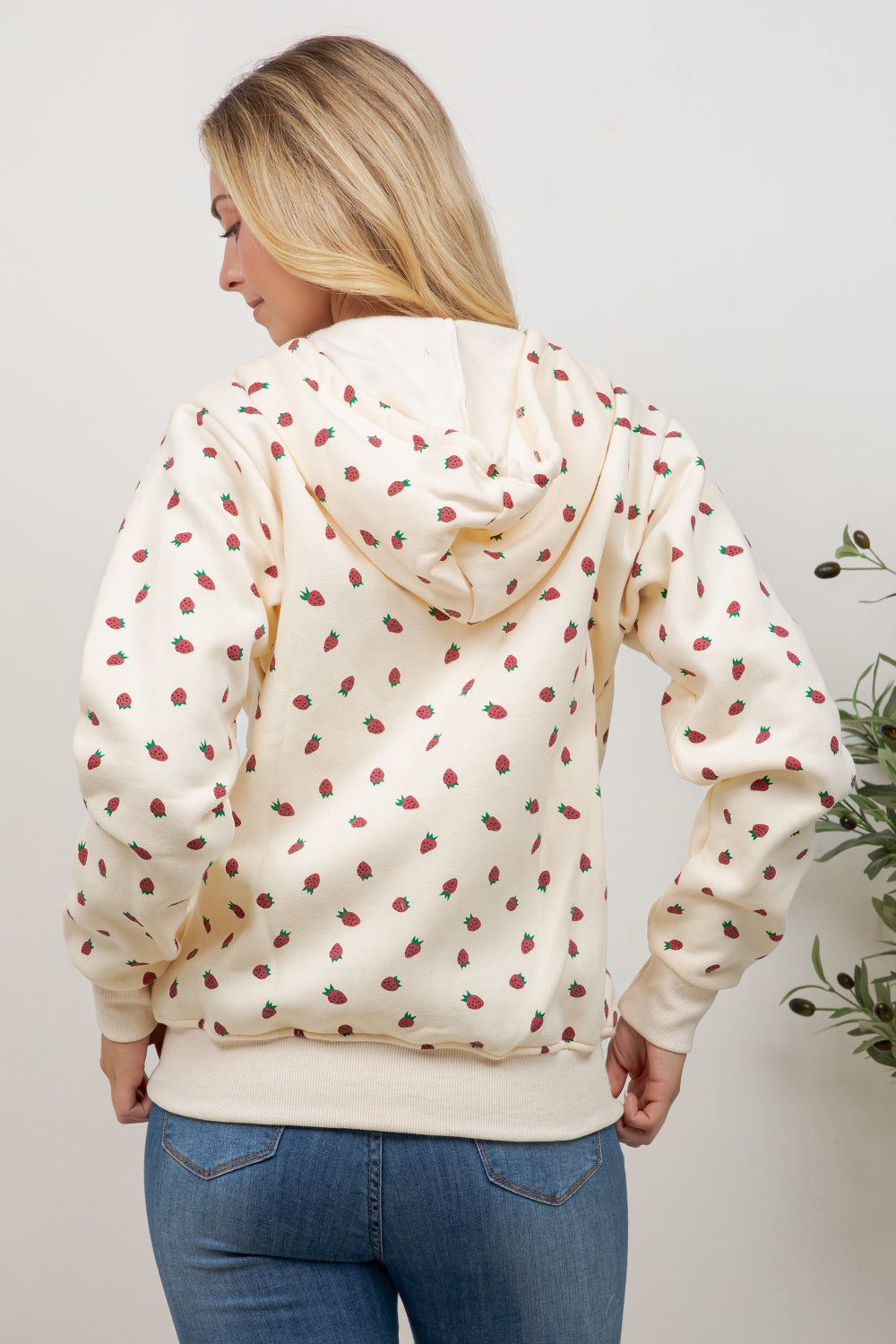 Strawberry Print Zipper Hoodie