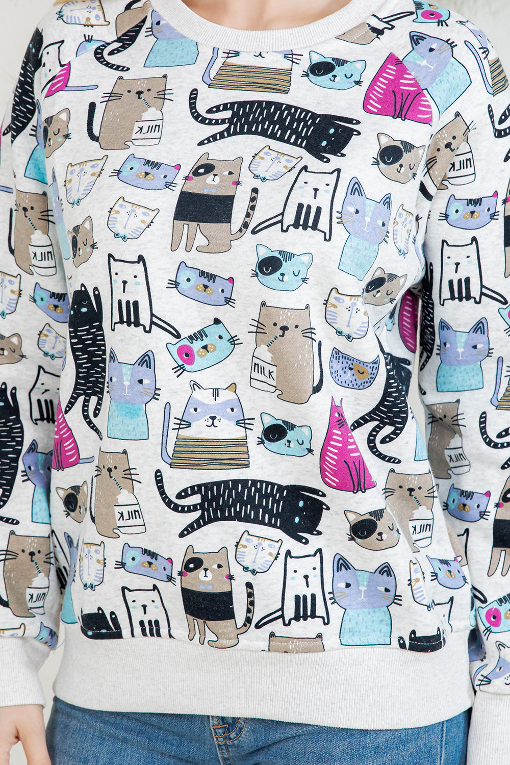 Colorful Cat Fleece Sweatshirt