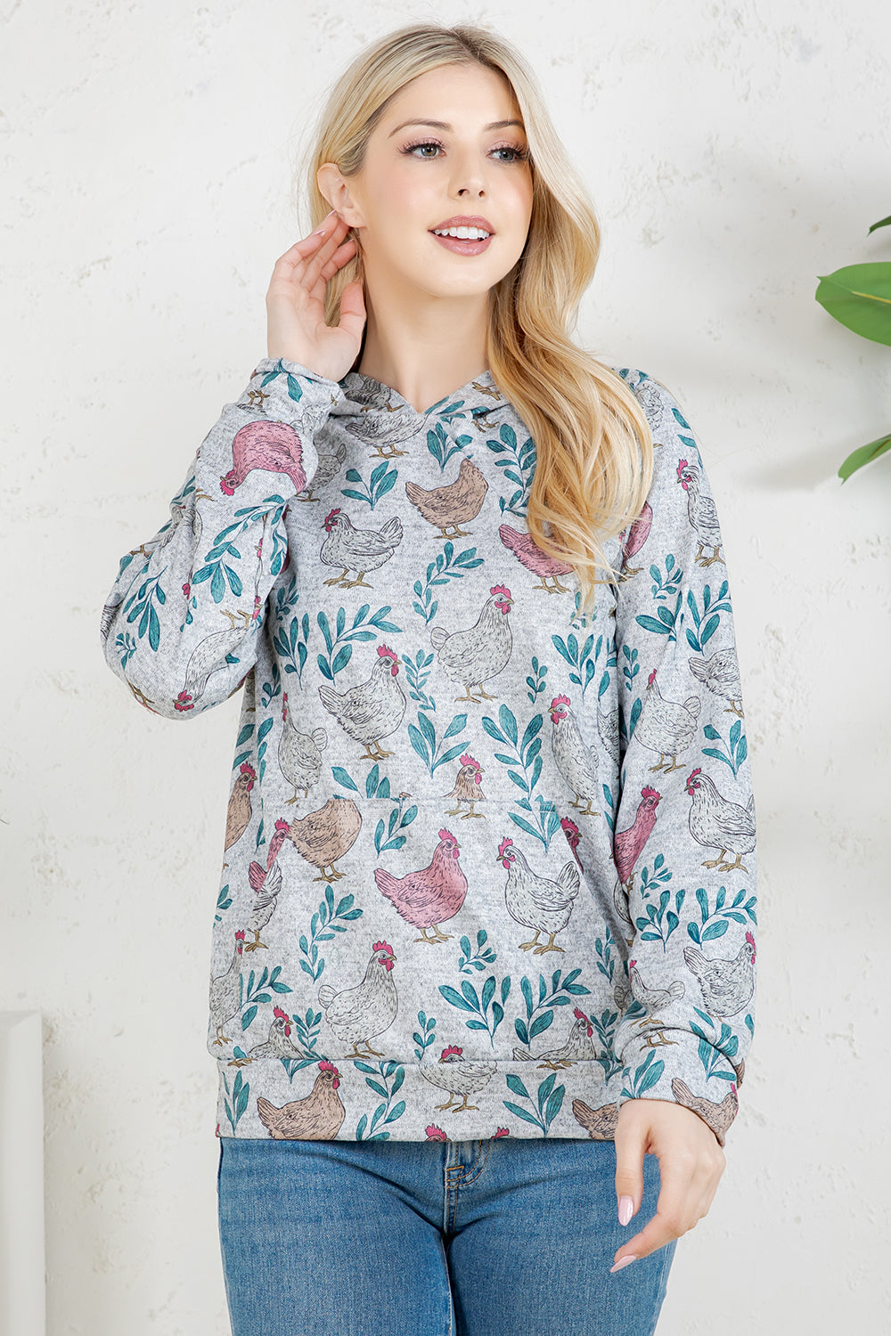 Hen print Pullover Hoodie