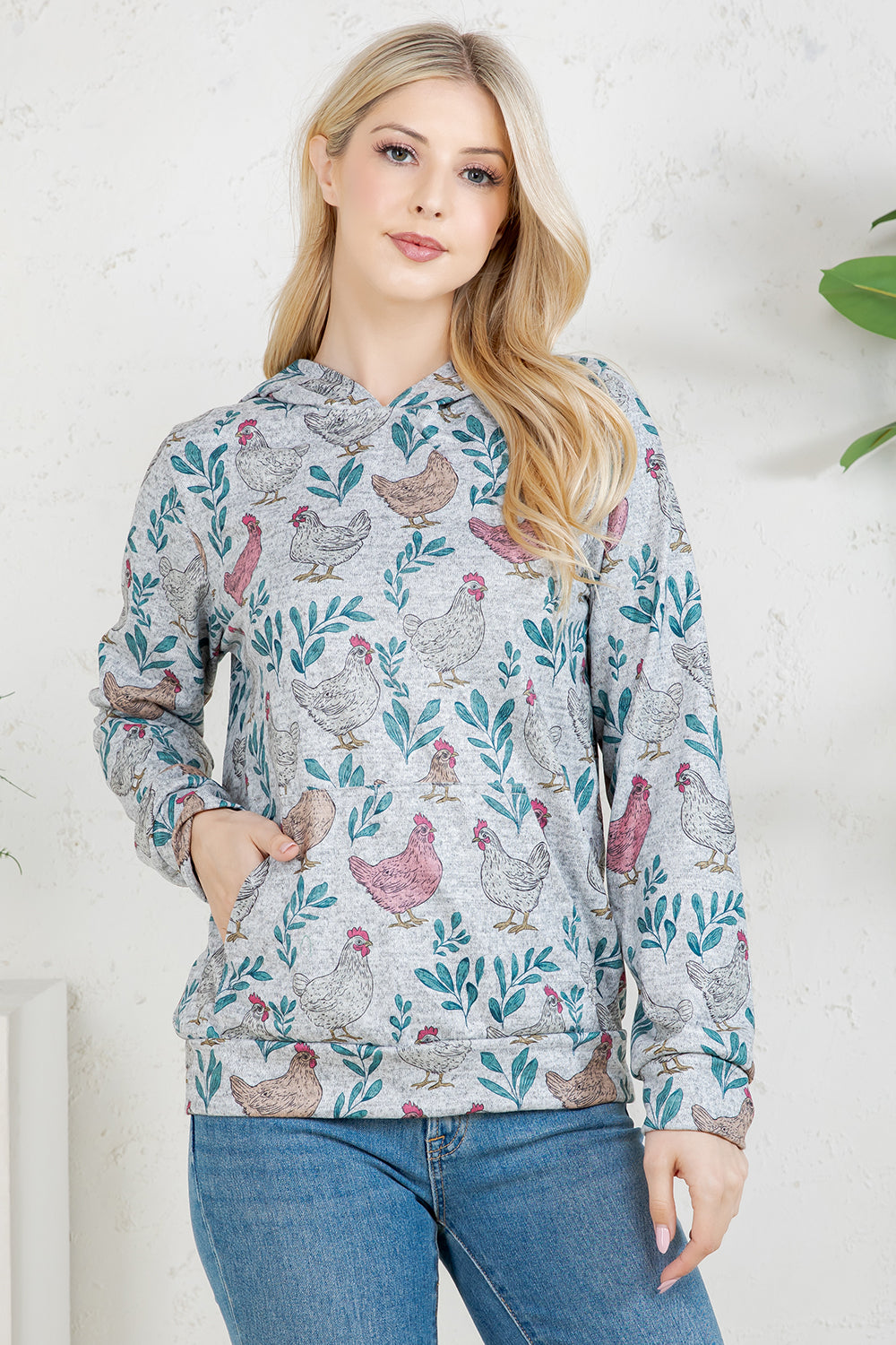 Hen print Pullover Hoodie