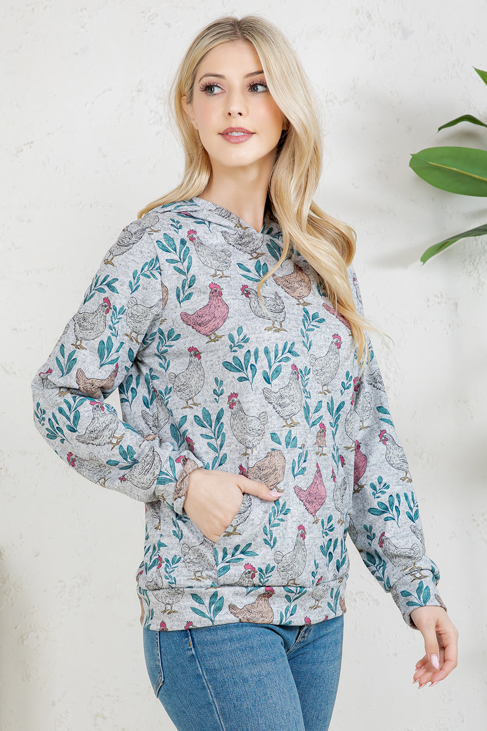 Hen print Pullover Hoodie