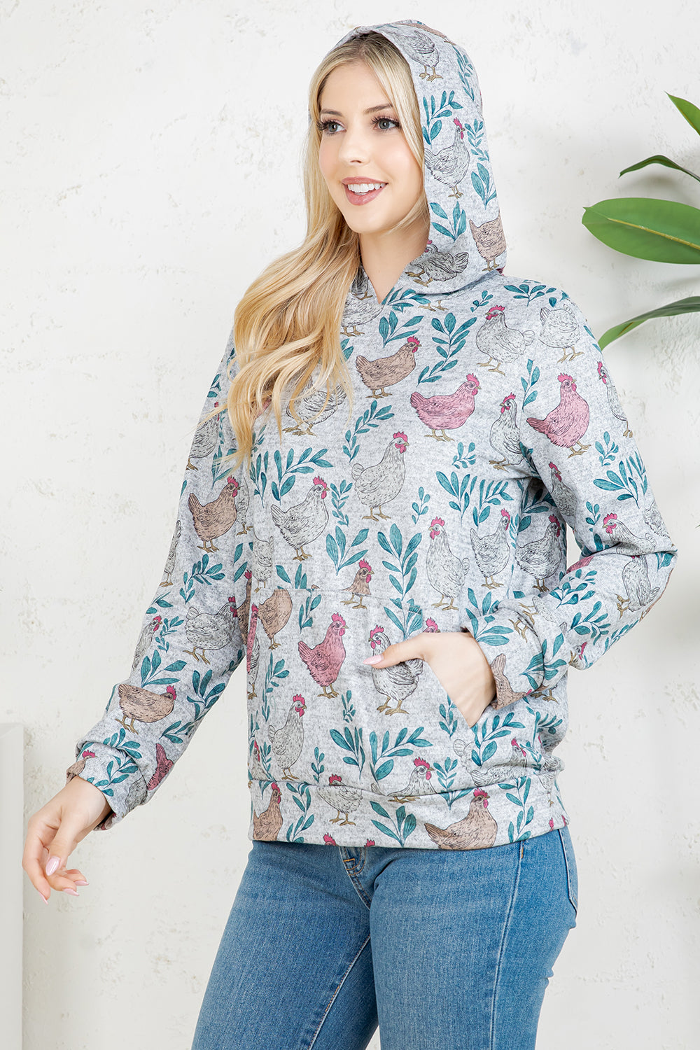 Hen print Pullover Hoodie