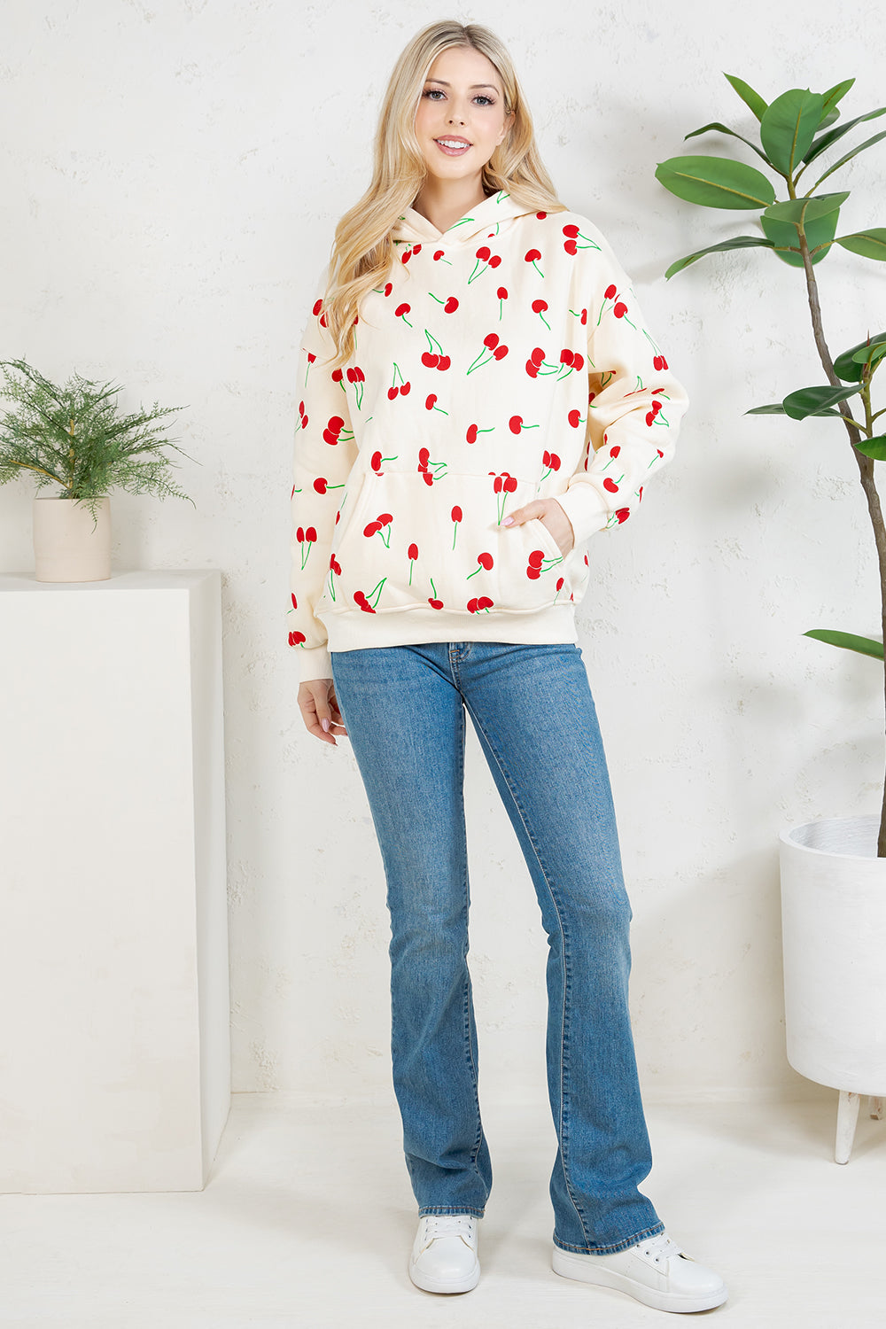 Retro Cherry Pullover Fleece Hoodie