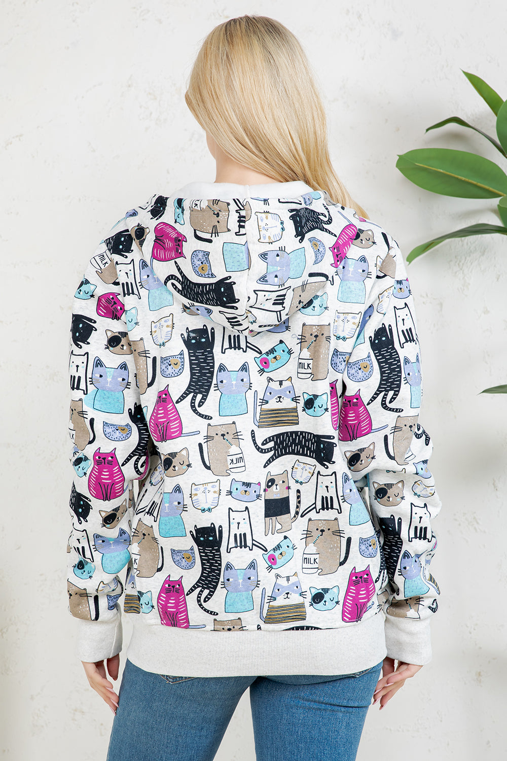 Colorful Cat Fleece Zipper Hoodie