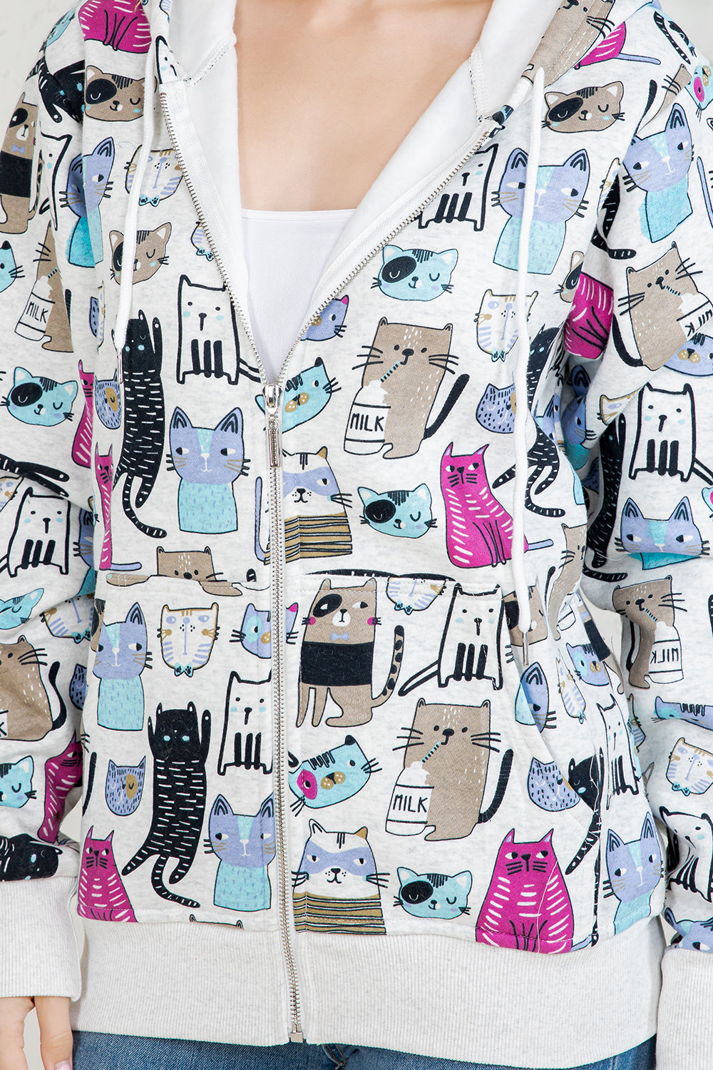Colorful Cat Fleece Zipper Hoodie