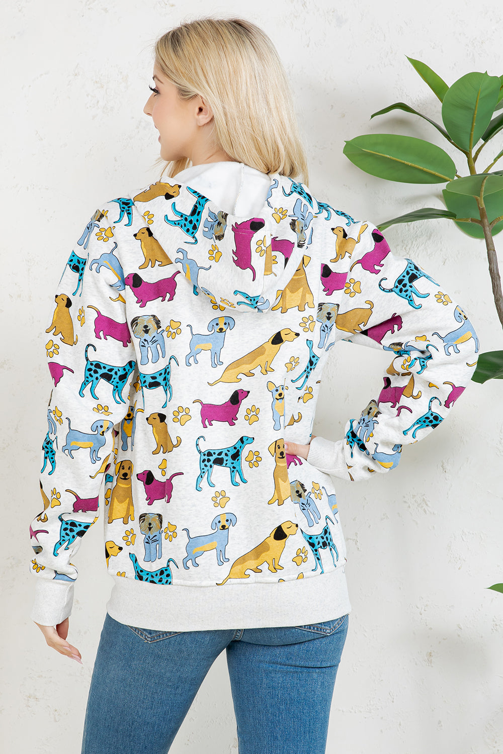 Colorful Dog Fleece Zipper Hoodie