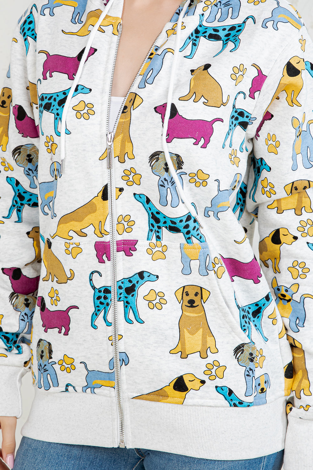 Colorful Dog Fleece Zipper Hoodie