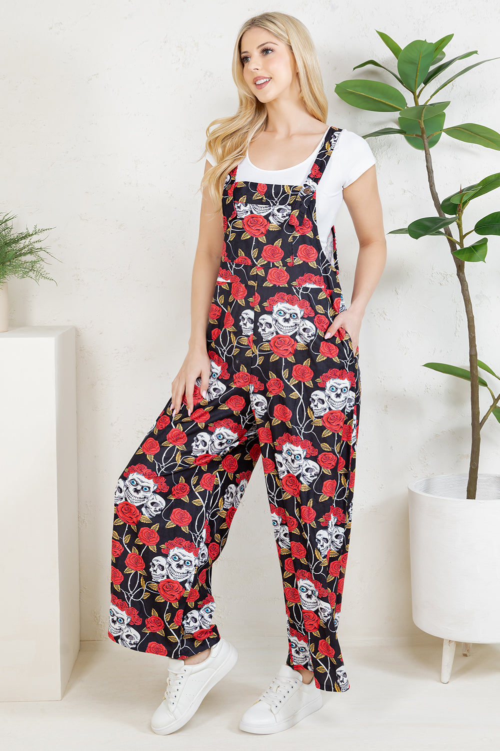Floral Skull Wide Leg Overall