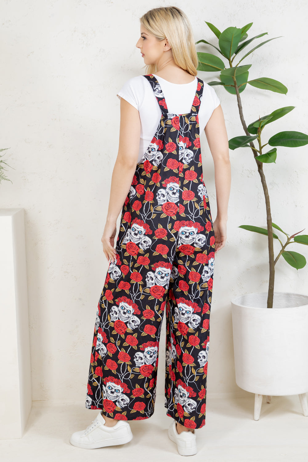 Floral Skull Wide Leg Overall