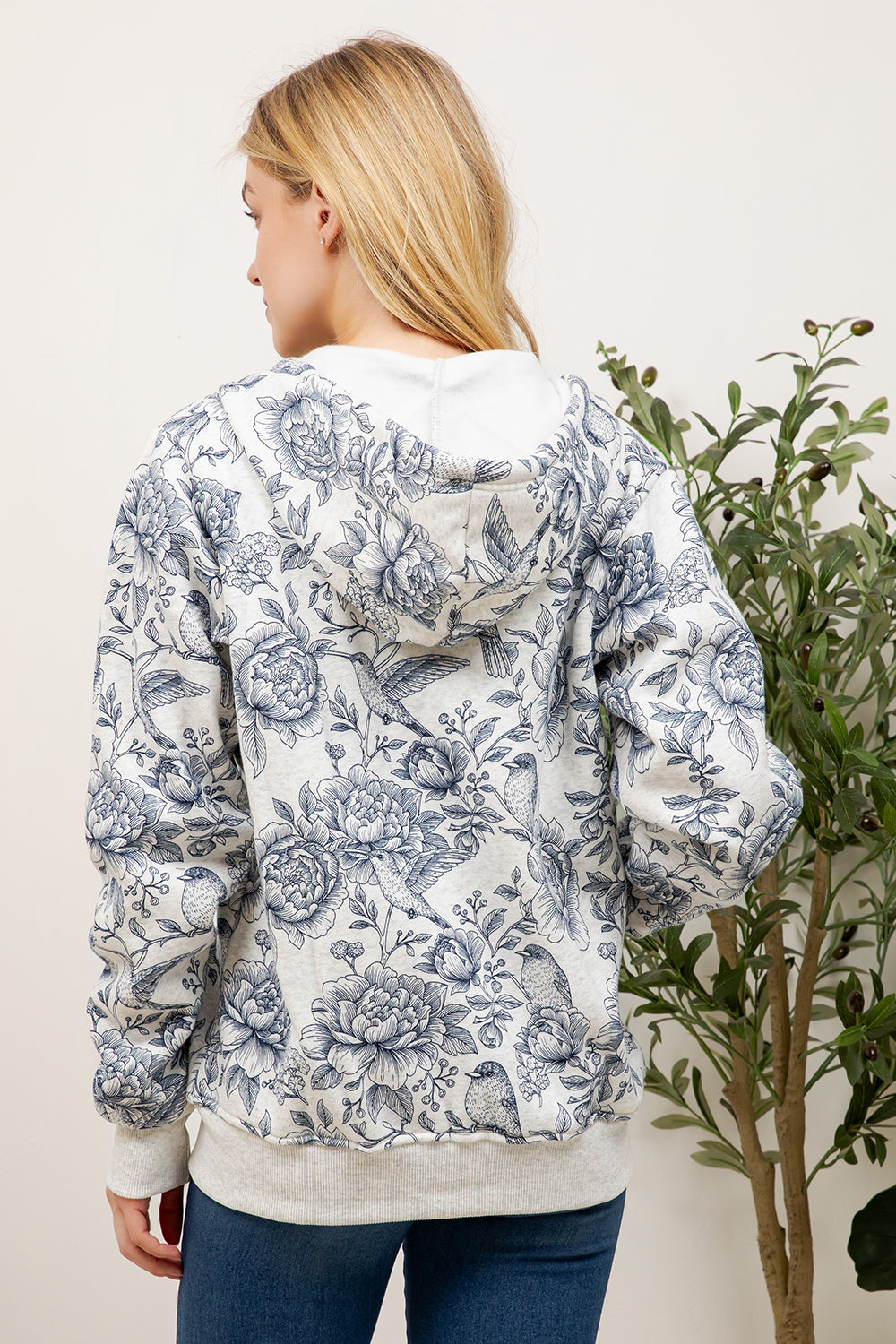 Flower & Garden Print Zipper Hoodie