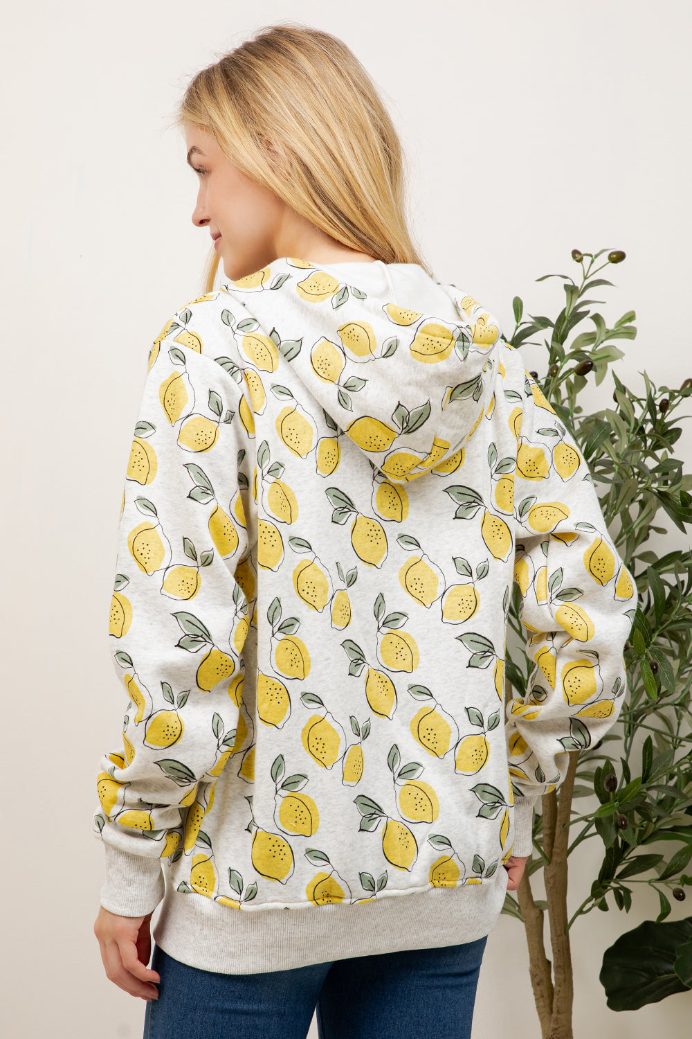 Lemon Print Zipper Hoodie