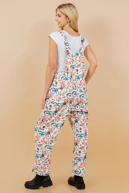 Floral Bicycle Print Overall Plus size