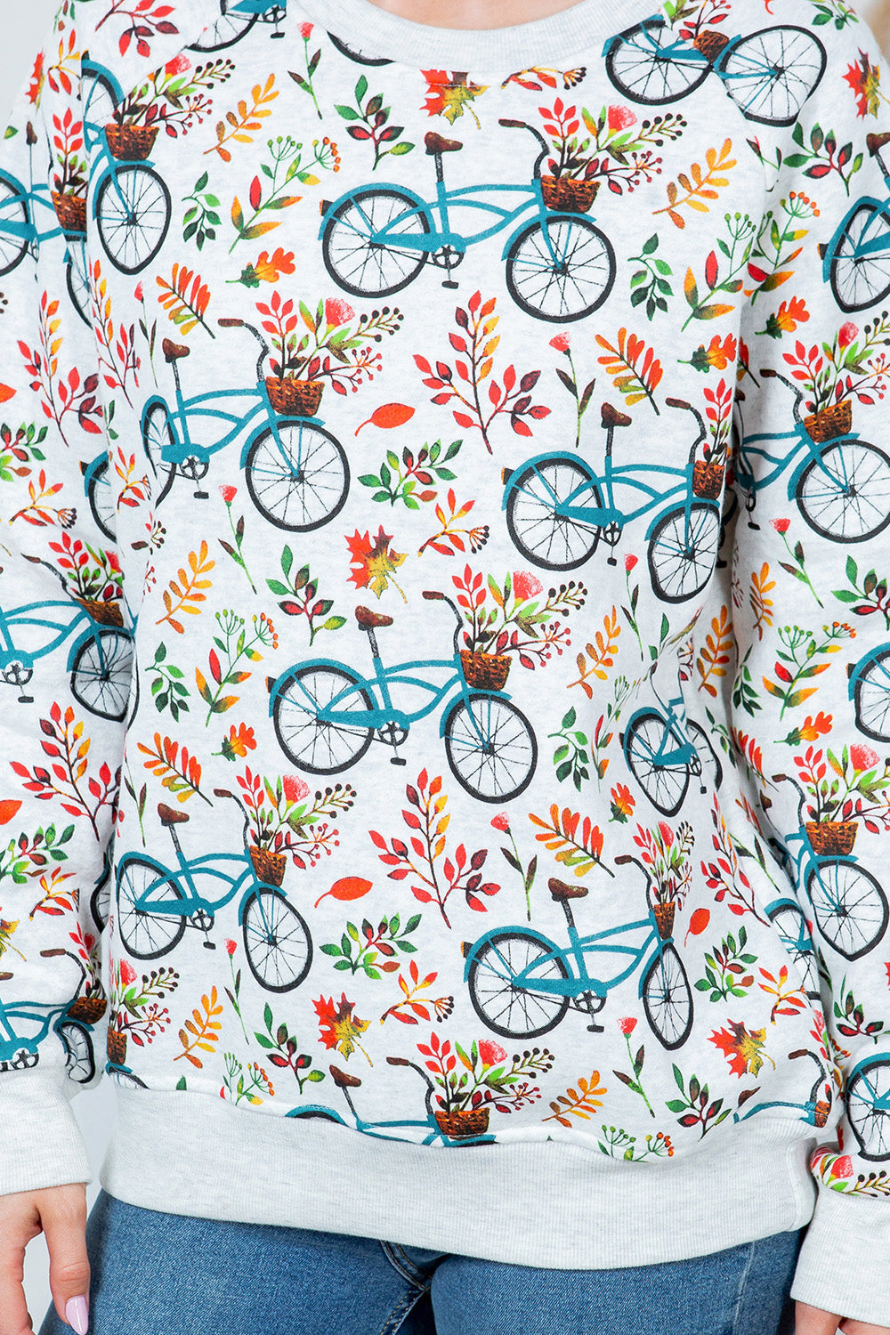 Floral Bicycle Fleece Sweatshirt