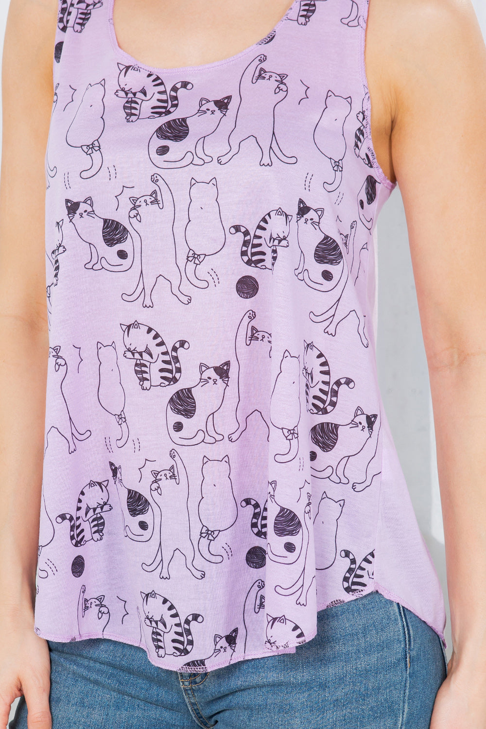 Dancing Cat In A Lavender Tank Top