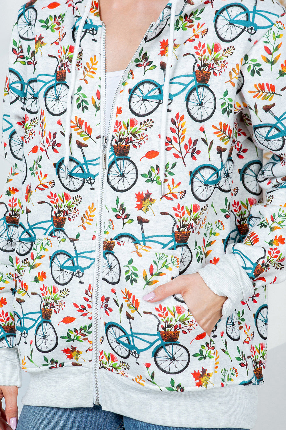 Floral Bicycles Fleece Zipper Hoodie