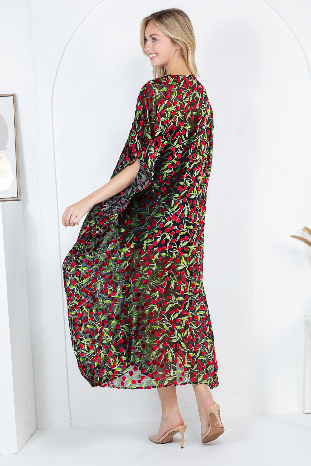 Cherry Burnout Velvet Kaftan Dress