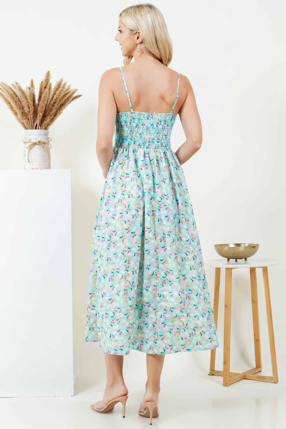 Pastel Color Floral & Cherry Print Cami Cotton Dress