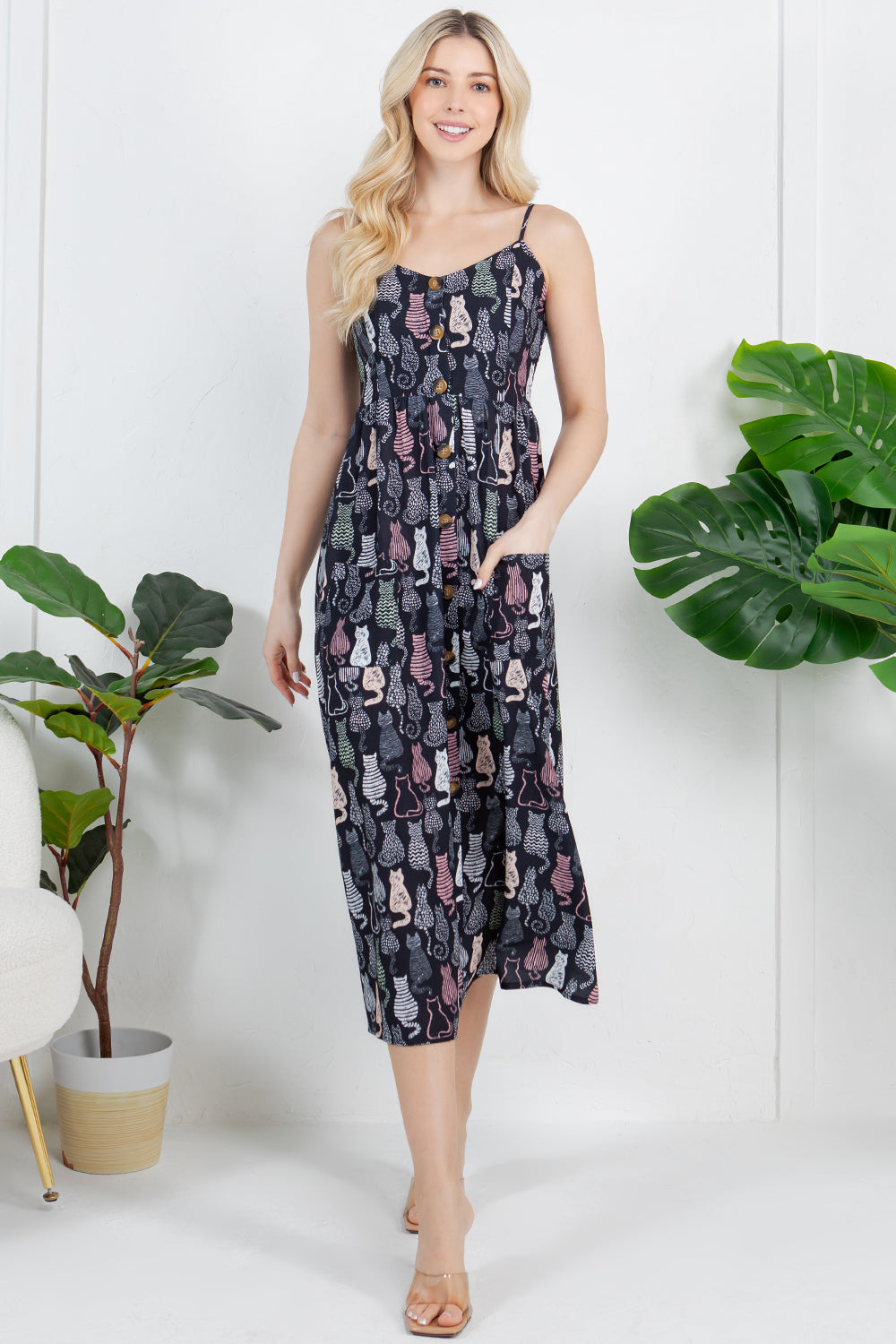 Cat Print Cami Dress