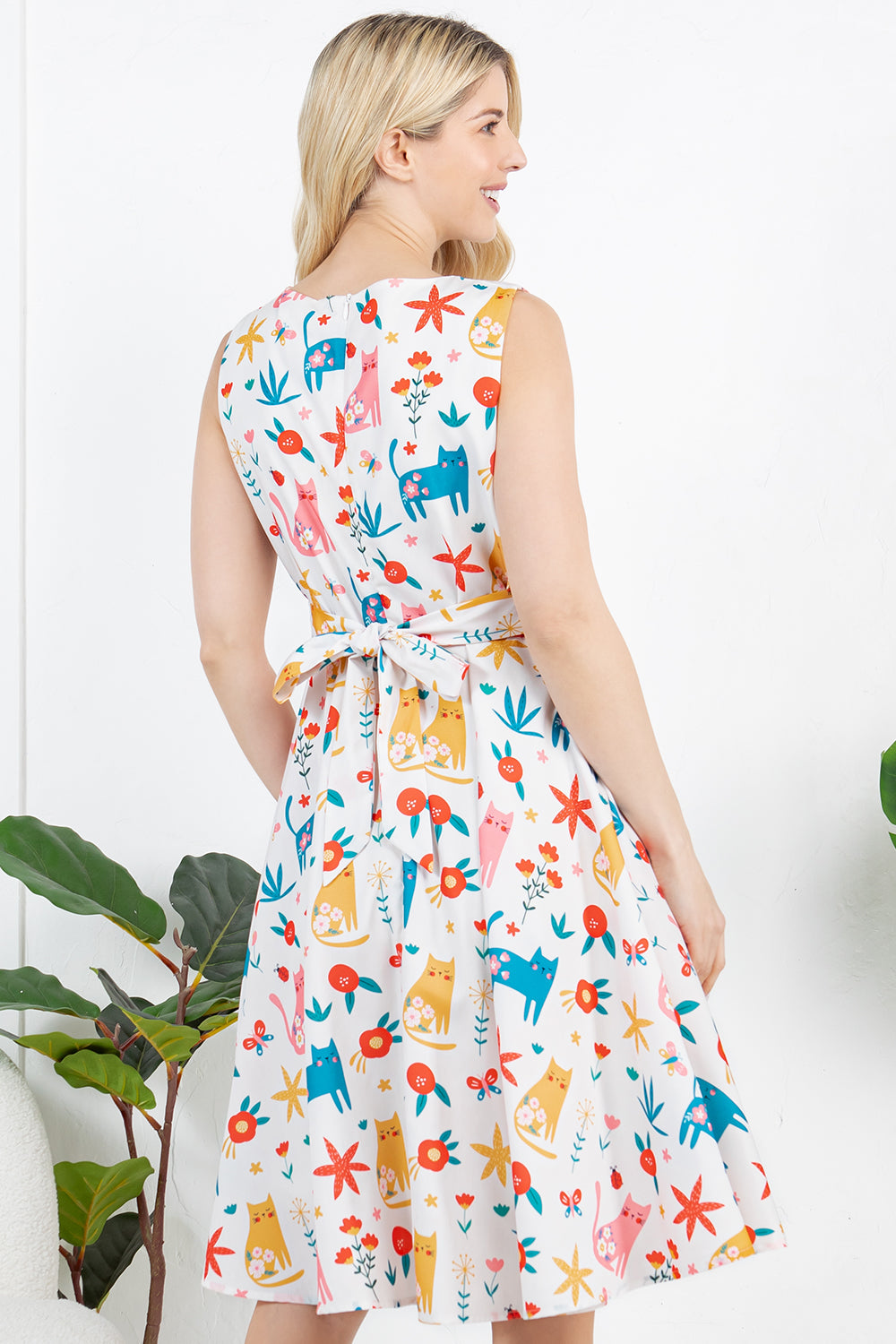 Cat with Floral Print Dress