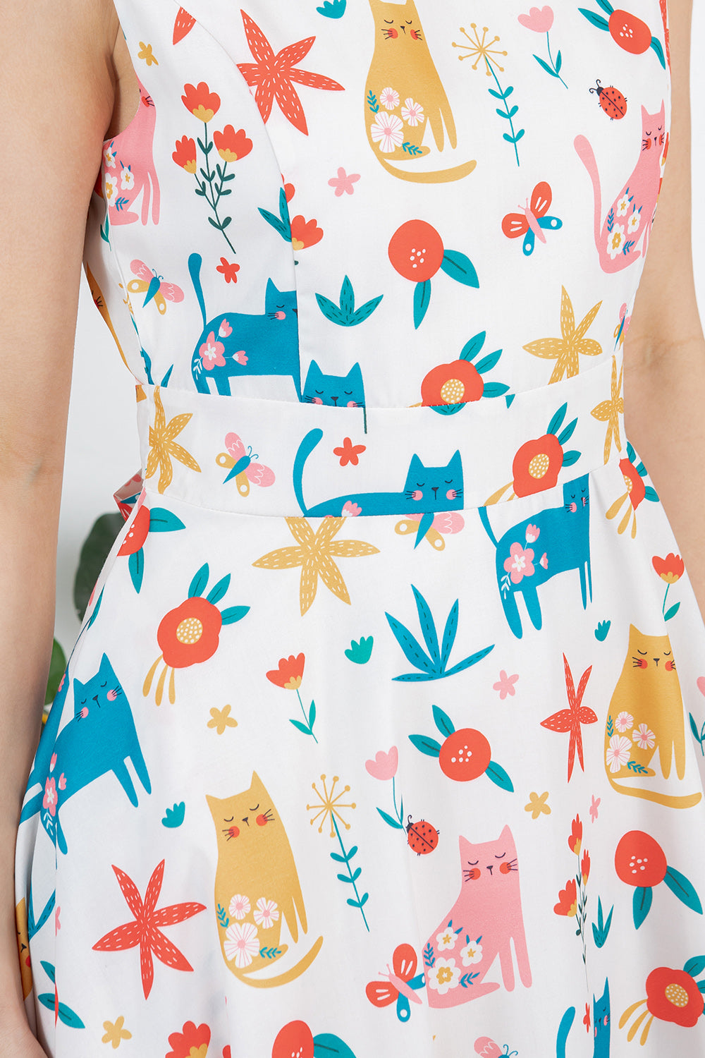 Cat with Floral Print Dress