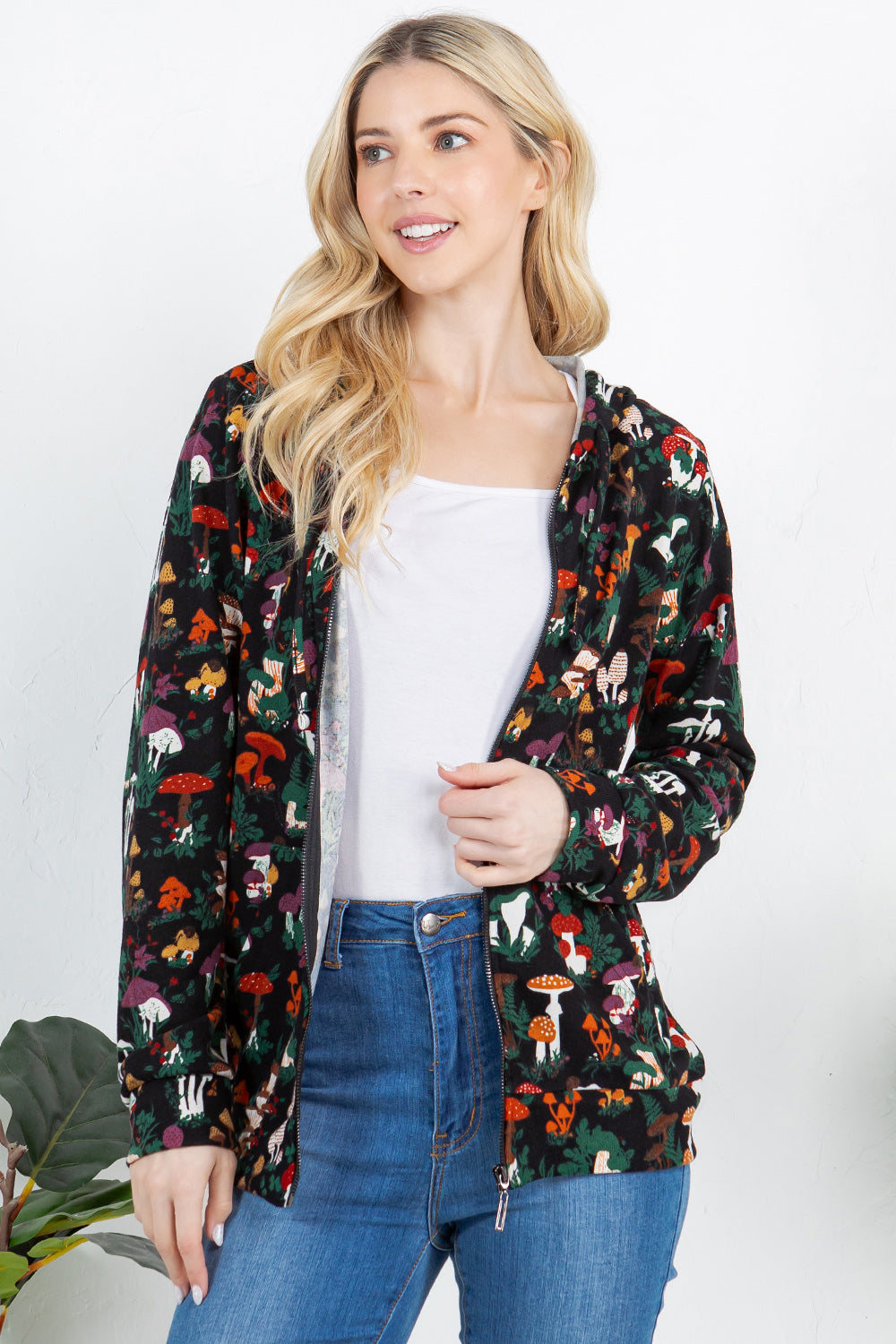 Garden of Mushroom Zipper Hoodie -PLUS Size
