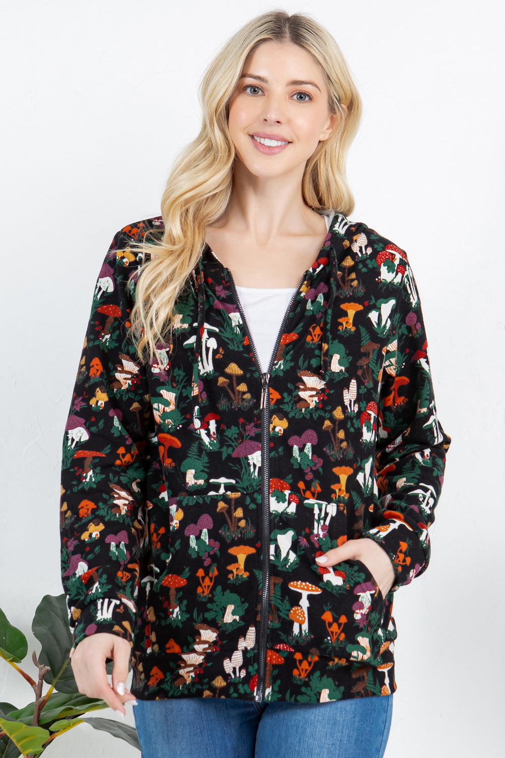 Garden of Mushroom Zipper Hoodie -PLUS Size