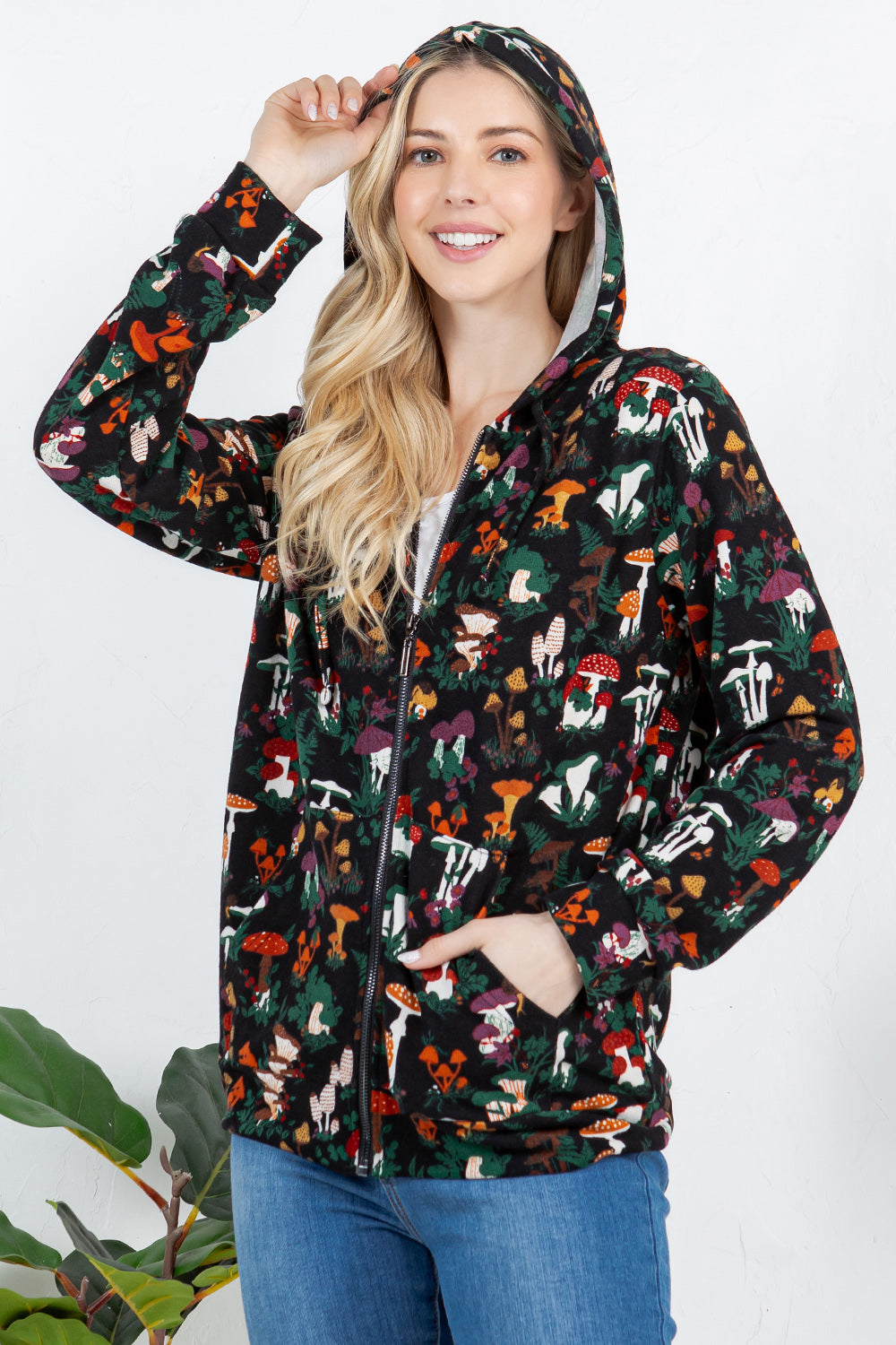 Garden of Mushroom Zipper Hoodie -PLUS Size
