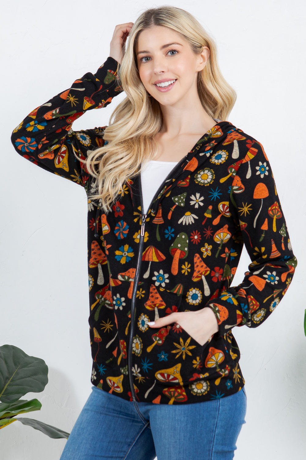 Colorful Mushroom Zipper Hoodie