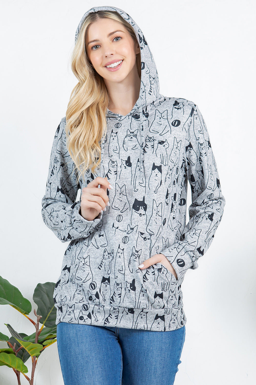 All over cat print pullover Hoodie