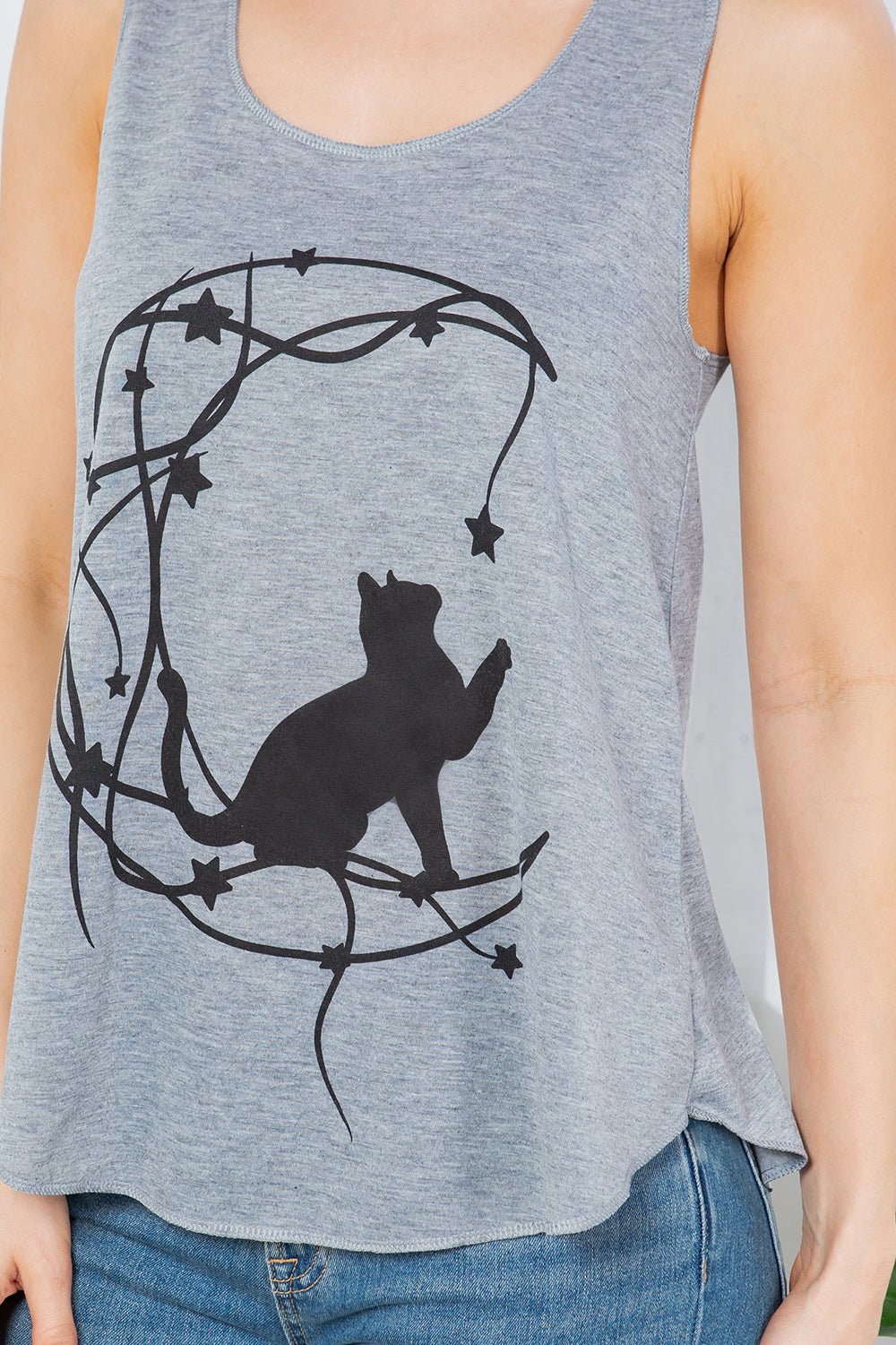 Cat With Moon Tank Top