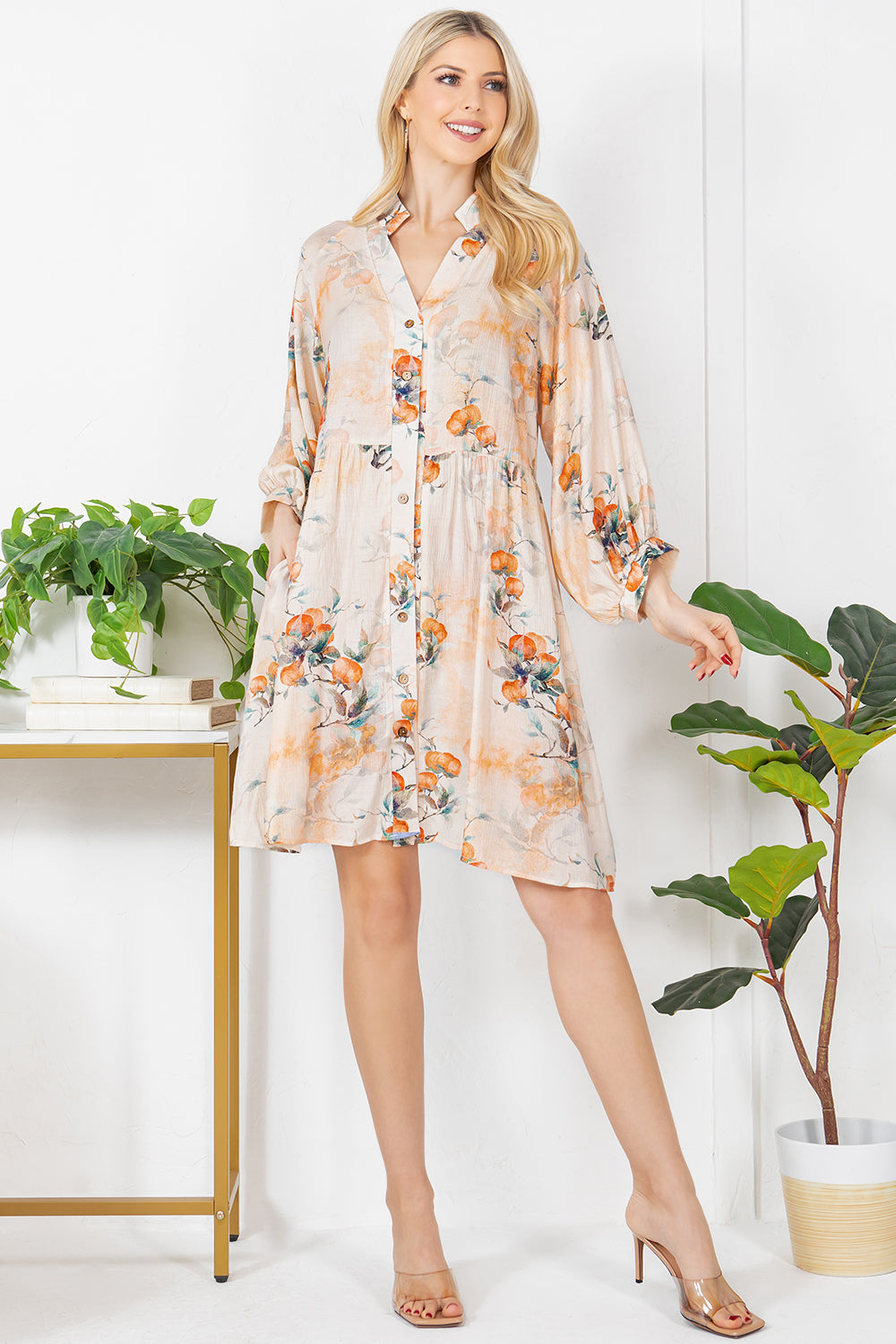 Floral Print Button Down Dress