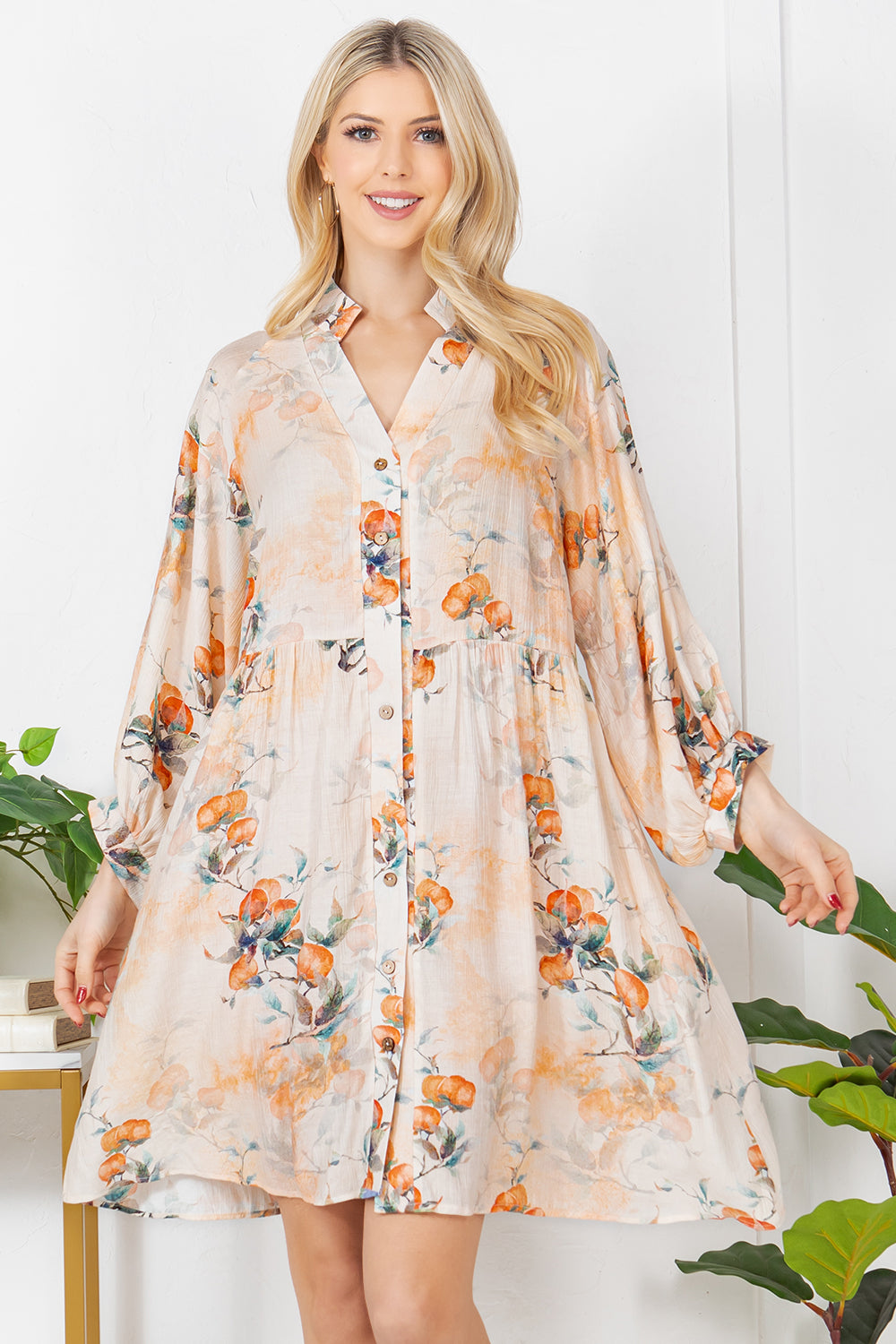 Floral Print Button Down Dress