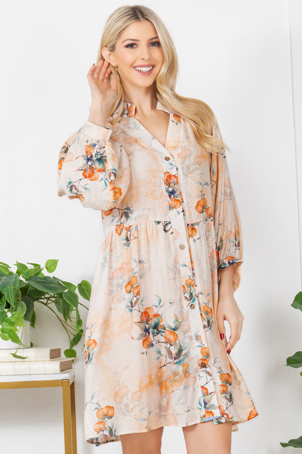 Floral Print Button Down Dress